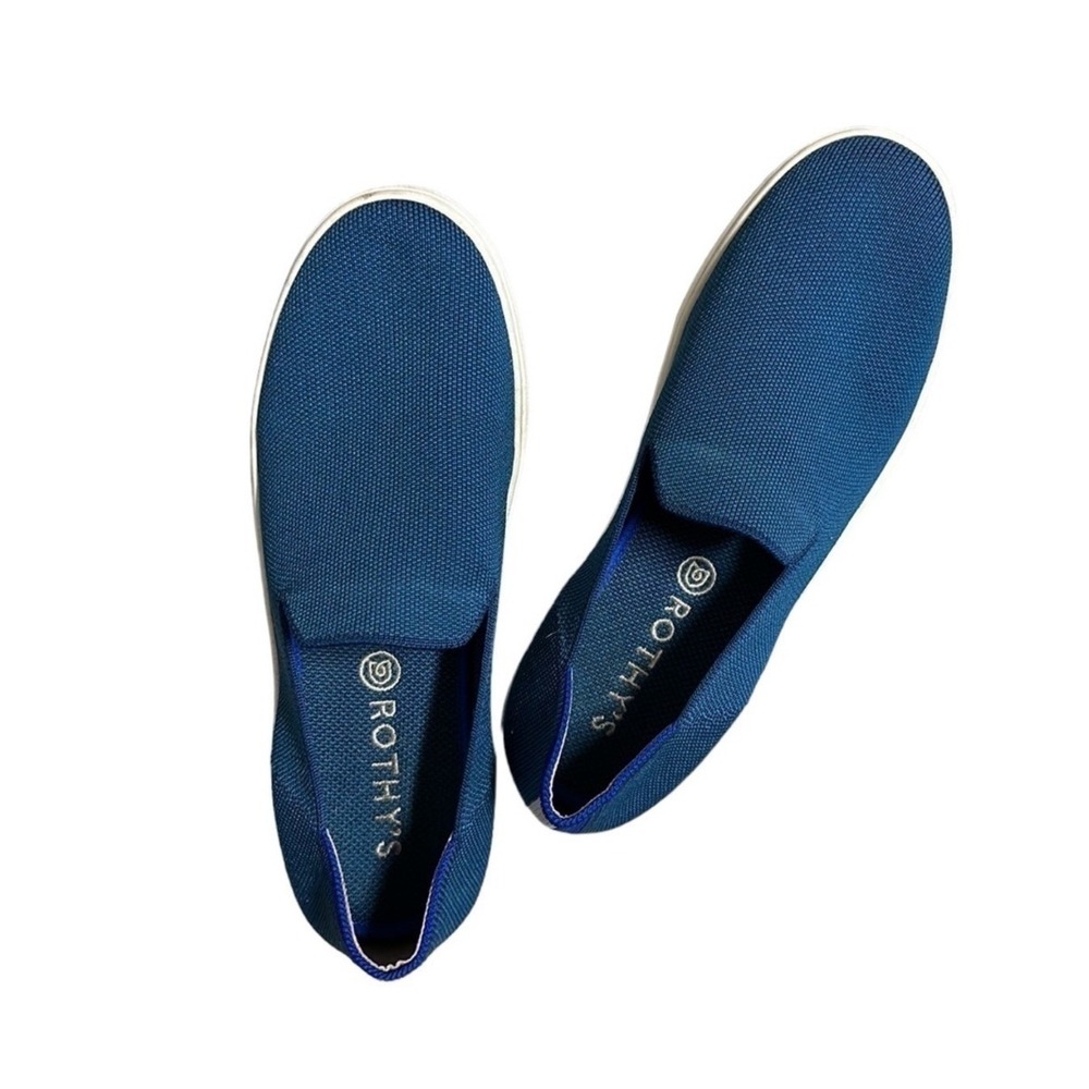 Rothys The Sneaker Maritime Blue Slip On Knit Walking Shoes Preppy Womens 9.5